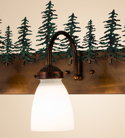 Meyda Lighting Tall Pines 30" 3-Light Vintage Copper & Green Trees Vanity Light With White Opal Shade Glass