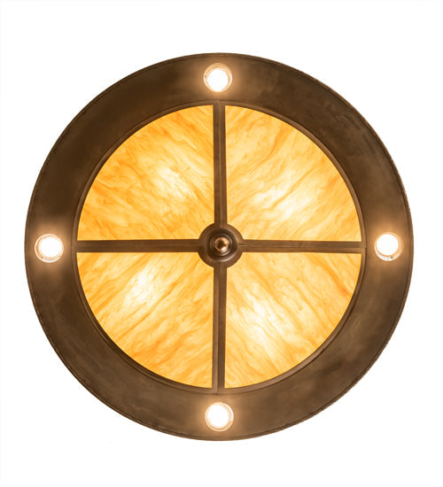 Meyda Lighting Tall Pines 30" 4-Light Antique Copper Inverted Pendant Light With Ambra Sienna Idalight Shade
