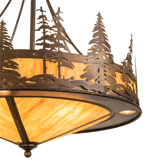 Meyda Lighting Tall Pines 30" 4-Light Antique Copper Inverted Pendant Light With Ambra Sienna Idalight Shade