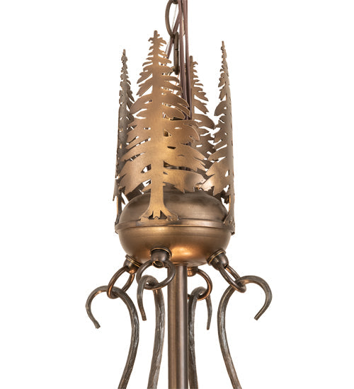 Meyda Lighting Tall Pines 30" 4-Light Antique Copper Inverted Pendant Light With Ambra Sienna Idalight Shade