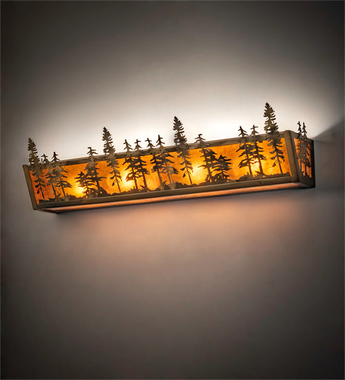 Meyda Lighting Tall Pines 30" 4-Light Antique Copper Vanity Light With Amber Mica Shade Glass