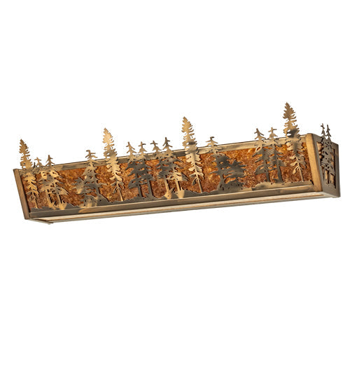 Meyda Lighting Tall Pines 30" 4-Light Antique Copper Vanity Light With Amber Mica Shade Glass