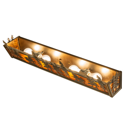 Meyda Lighting Tall Pines 30" 4-Light Antique Copper Vanity Light With Amber Mica Shade Glass