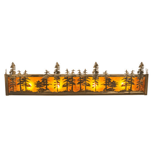 Meyda Lighting Tall Pines 30" 4-Light Antique Copper Vanity Light With Amber Mica Shade Glass