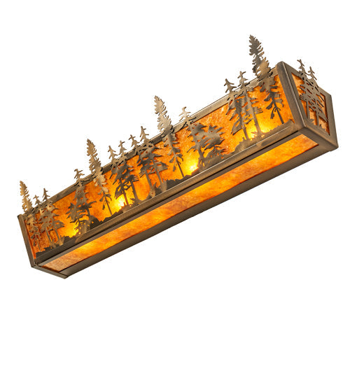 Meyda Lighting Tall Pines 30" 4-Light Antique Copper Vanity Light With Amber Mica Shade Glass