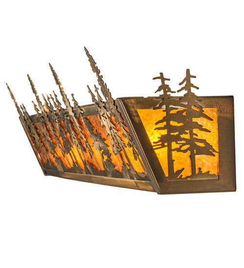 Meyda Lighting Tall Pines 30" 4-Light Antique Copper Vanity Light With Amber Mica Shade Glass