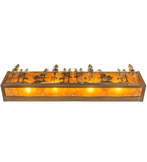 Meyda Lighting Tall Pines 30" 4-Light Antique Copper Vanity Light With Amber Mica Shade Glass