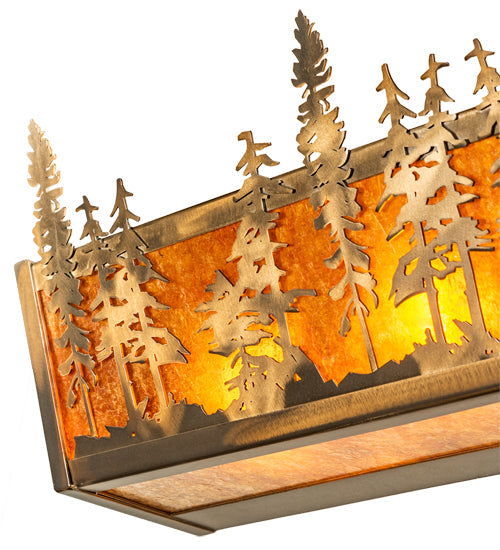 Meyda Lighting Tall Pines 30" 4-Light Antique Copper Vanity Light With Amber Mica Shade Glass