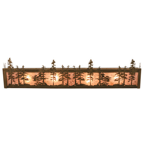 Meyda Lighting Tall Pines 30" 4-Light Antique Copper Vanity Light With Silver Mica Shade Glass