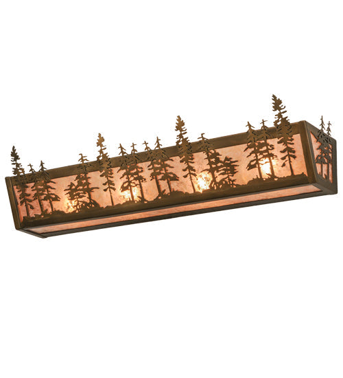 Meyda Lighting Tall Pines 30" 4-Light Antique Copper Vanity Light With Silver Mica Shade Glass