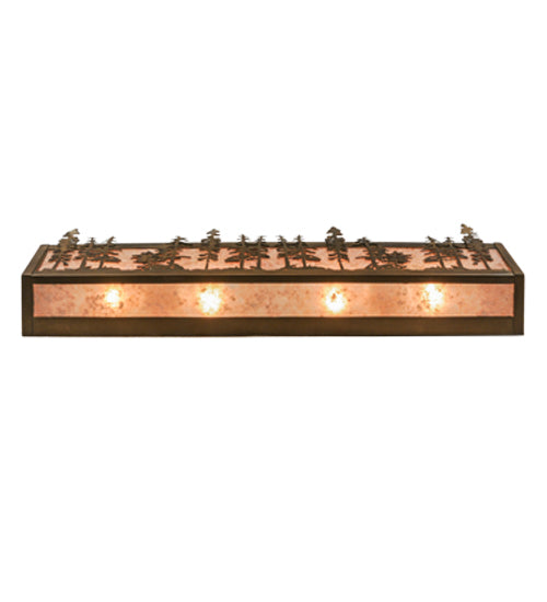 Meyda Lighting Tall Pines 30" 4-Light Antique Copper Vanity Light With Silver Mica Shade Glass