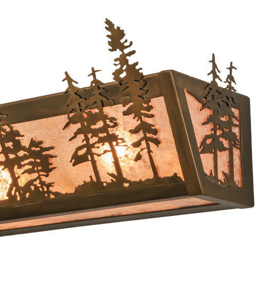 Meyda Lighting Tall Pines 30" 4-Light Antique Copper Vanity Light With Silver Mica Shade Glass