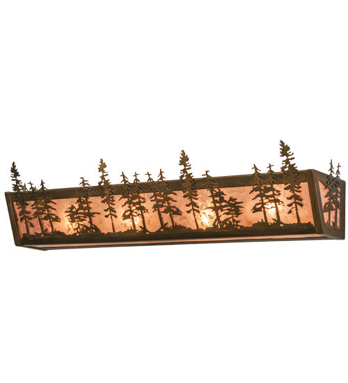 Meyda Lighting Tall Pines 30" 4-Light Antique Copper Vanity Light With Silver Mica Shade Glass