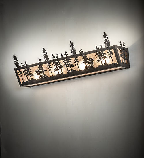 Meyda Lighting Tall Pines 30" 4-Light Dark Roast Vanity Light With Silver Mica Shade Glass