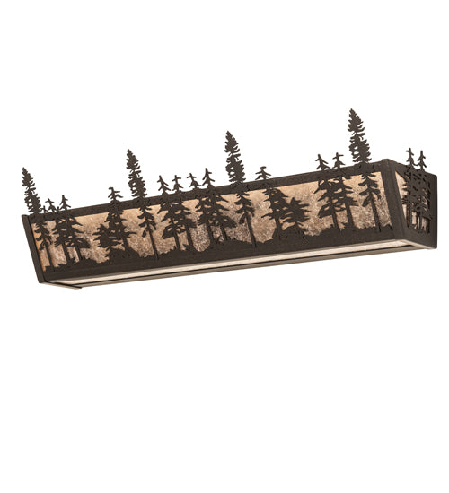 Meyda Lighting Tall Pines 30" 4-Light Dark Roast Vanity Light With Silver Mica Shade Glass