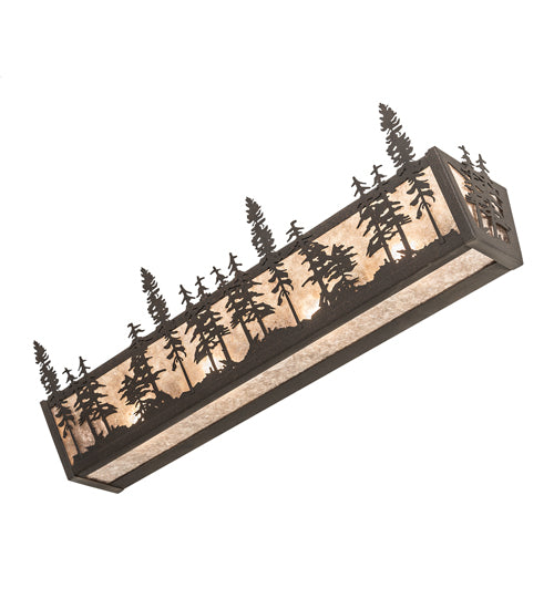 Meyda Lighting Tall Pines 30" 4-Light Dark Roast Vanity Light With Silver Mica Shade Glass
