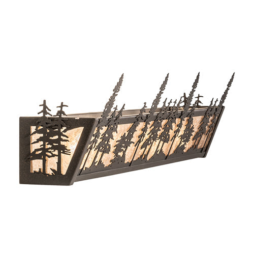 Meyda Lighting Tall Pines 30" 4-Light Dark Roast Vanity Light With Silver Mica Shade Glass