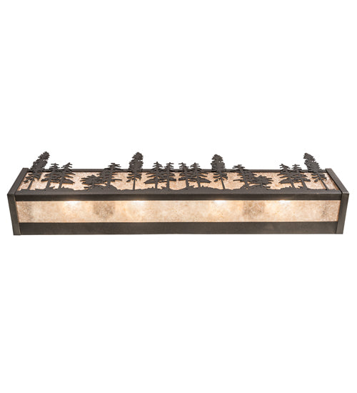 Meyda Lighting Tall Pines 30" 4-Light Dark Roast Vanity Light With Silver Mica Shade Glass