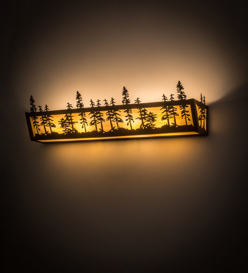 Meyda Lighting Tall Pines 30" 4-Light Rust & Green Trees Wall Sconce With Beige Botticino Idalight Shade Glass