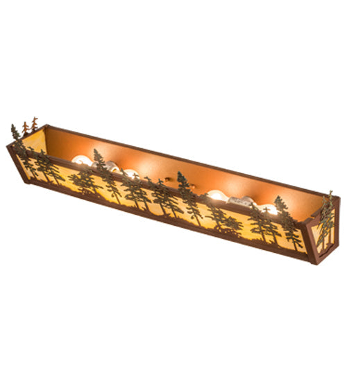 Meyda Lighting Tall Pines 30" 4-Light Rust & Green Trees Wall Sconce With Beige Botticino Idalight Shade Glass