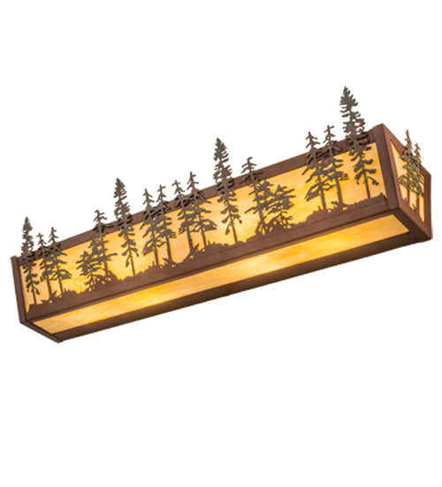 Meyda Lighting Tall Pines 30" 4-Light Rust & Green Trees Wall Sconce With Beige Botticino Idalight Shade Glass