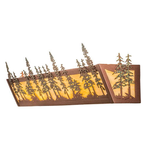 Meyda Lighting Tall Pines 30" 4-Light Rust & Green Trees Wall Sconce With Beige Botticino Idalight Shade Glass