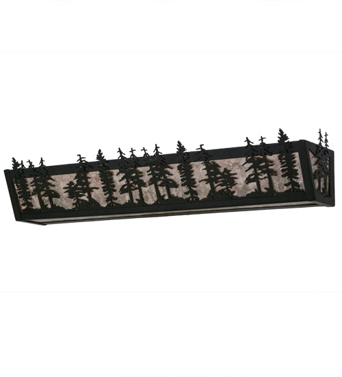 Meyda Lighting Tall Pines 30" 4-Light Textured Black Vanity Light With Silver Mica Shade Glass