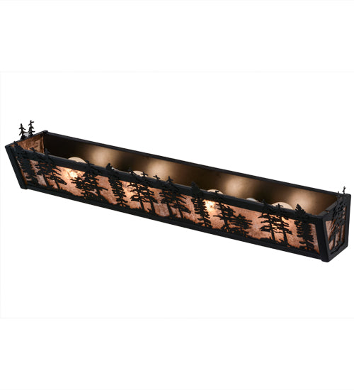 Meyda Lighting Tall Pines 30" 4-Light Textured Black Vanity Light With Silver Mica Shade Glass