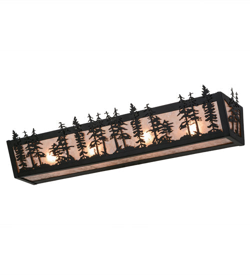 Meyda Lighting Tall Pines 30" 4-Light Textured Black Vanity Light With Silver Mica Shade Glass