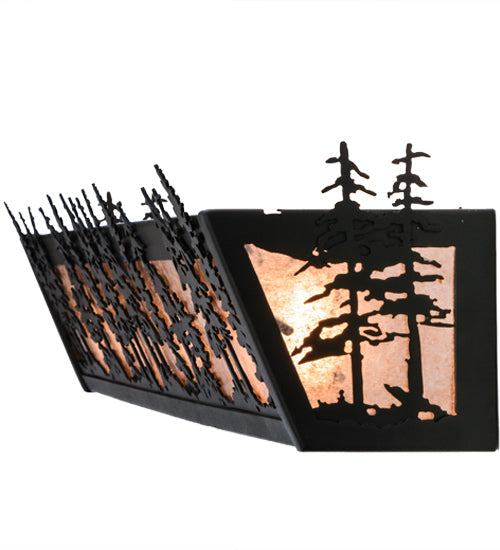 Meyda Lighting Tall Pines 30" 4-Light Textured Black Vanity Light With Silver Mica Shade Glass