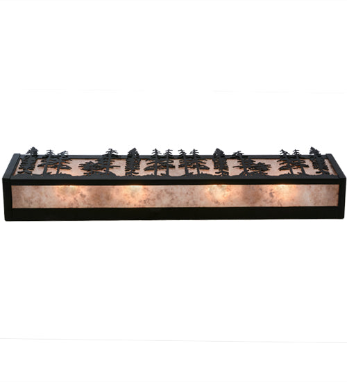 Meyda Lighting Tall Pines 30" 4-Light Textured Black Vanity Light With Silver Mica Shade Glass