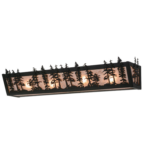 Meyda Lighting Tall Pines 30" 4-Light Textured Black Vanity Light With Silver Mica Shade Glass