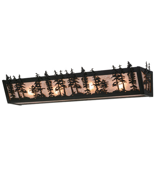 Meyda Lighting Tall Pines 30" 4-Light Textured Black Vanity Light With Silver Mica Shade Glass