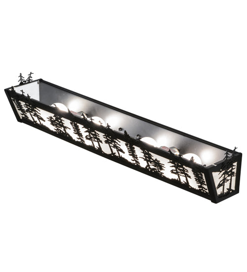 Meyda Lighting Tall Pines 30" 4-Light Textured Black Vanity Light With White Shade Glass