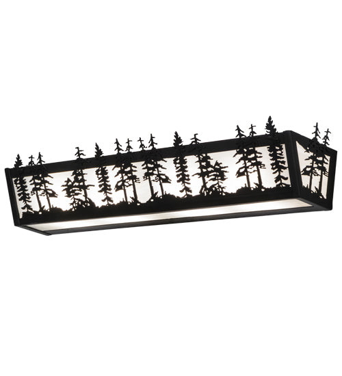 Meyda Lighting Tall Pines 30" 4-Light Textured Black Vanity Light With White Shade Glass