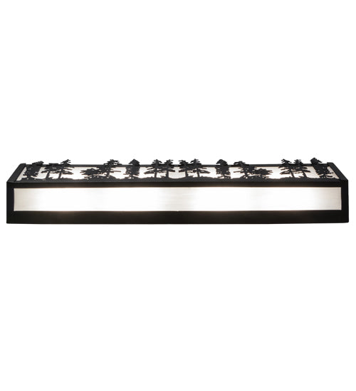 Meyda Lighting Tall Pines 30" 4-Light Textured Black Vanity Light With White Shade Glass