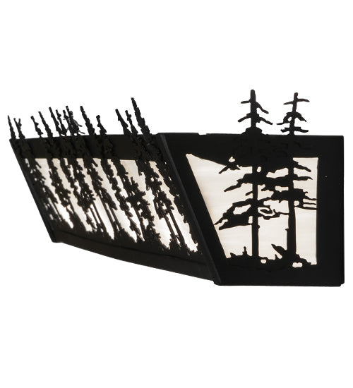 Meyda Lighting Tall Pines 30" 4-Light Textured Black Vanity Light With White Shade Glass