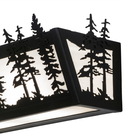 Meyda Lighting Tall Pines 30" 4-Light Textured Black Vanity Light With White Shade Glass