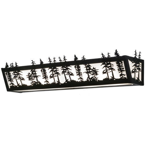 Meyda Lighting Tall Pines 30" 4-Light Textured Black Vanity Light With White Shade Glass