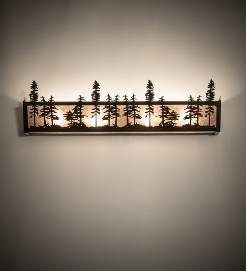 Meyda Lighting Tall Pines 30" 4-Light Timeless Bronze Vanity Light With Silver Mica Shade Glass