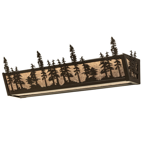 Meyda Lighting Tall Pines 30" 4-Light Timeless Bronze Vanity Light With Silver Mica Shade Glass