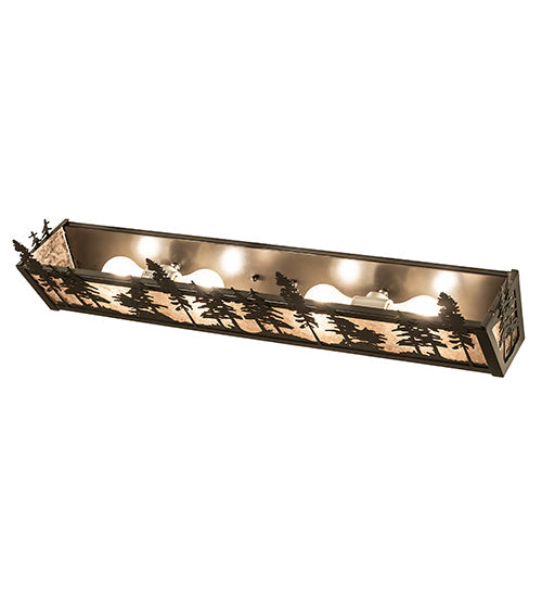 Meyda Lighting Tall Pines 30" 4-Light Timeless Bronze Vanity Light With Silver Mica Shade Glass