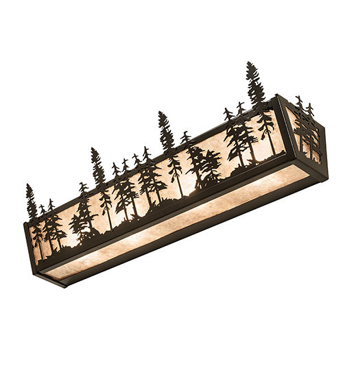 Meyda Lighting Tall Pines 30" 4-Light Timeless Bronze Vanity Light With Silver Mica Shade Glass