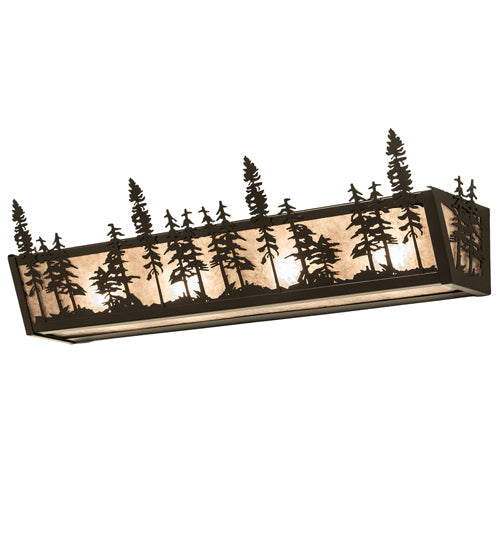 Meyda Lighting Tall Pines 30" 4-Light Timeless Bronze Vanity Light With Silver Mica Shade Glass