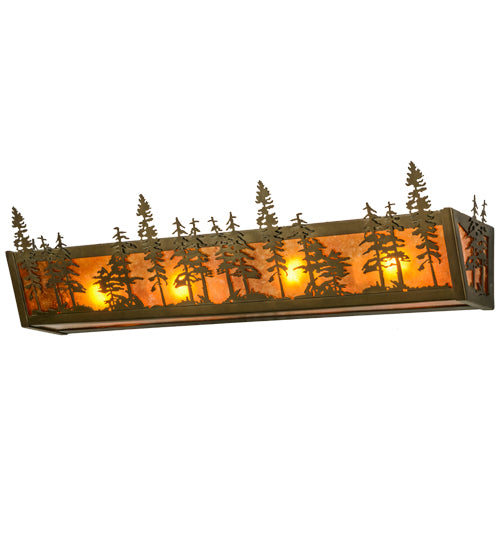 Meyda Lighting Tall Pines 31" 4-Light Antique Copper Vanity Light With Amber Mica Shade Glass