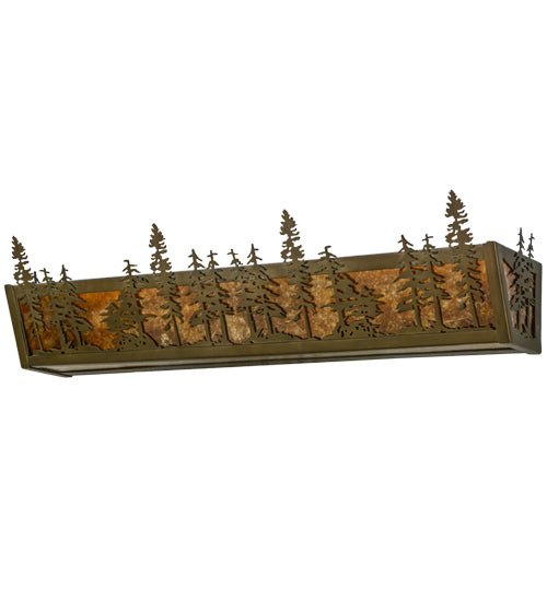 Meyda Lighting Tall Pines 31" 4-Light Antique Copper Vanity Light With Amber Mica Shade Glass