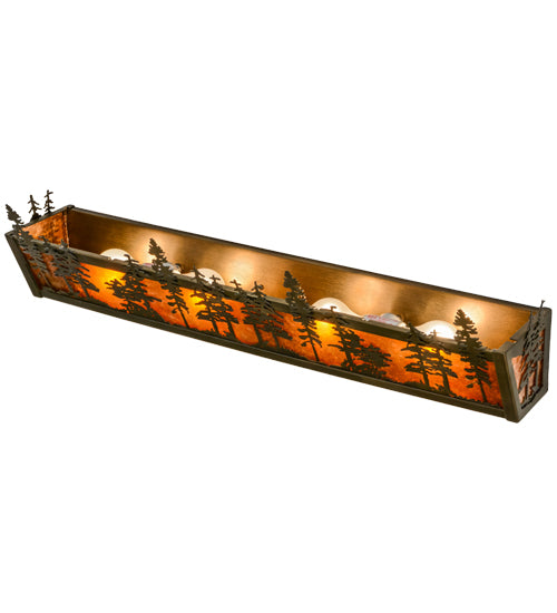 Meyda Lighting Tall Pines 31" 4-Light Antique Copper Vanity Light With Amber Mica Shade Glass