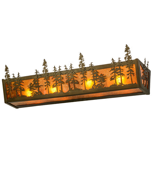 Meyda Lighting Tall Pines 31" 4-Light Antique Copper Vanity Light With Amber Mica Shade Glass