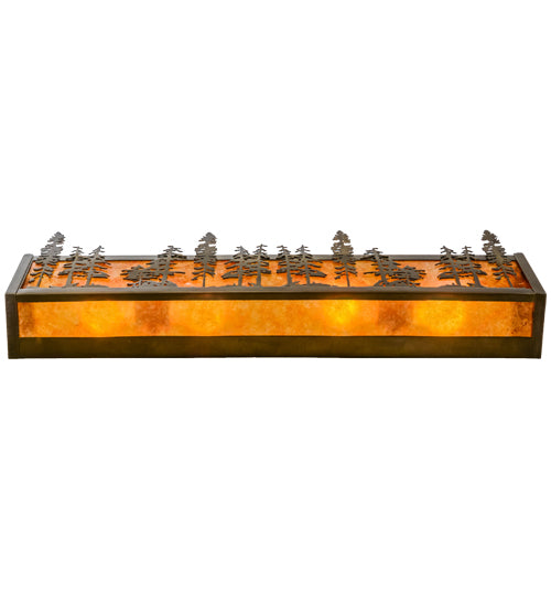 Meyda Lighting Tall Pines 31" 4-Light Antique Copper Vanity Light With Amber Mica Shade Glass