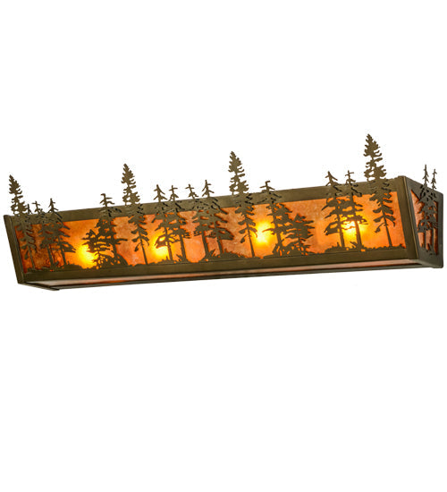 Meyda Lighting Tall Pines 31" 4-Light Antique Copper Vanity Light With Amber Mica Shade Glass